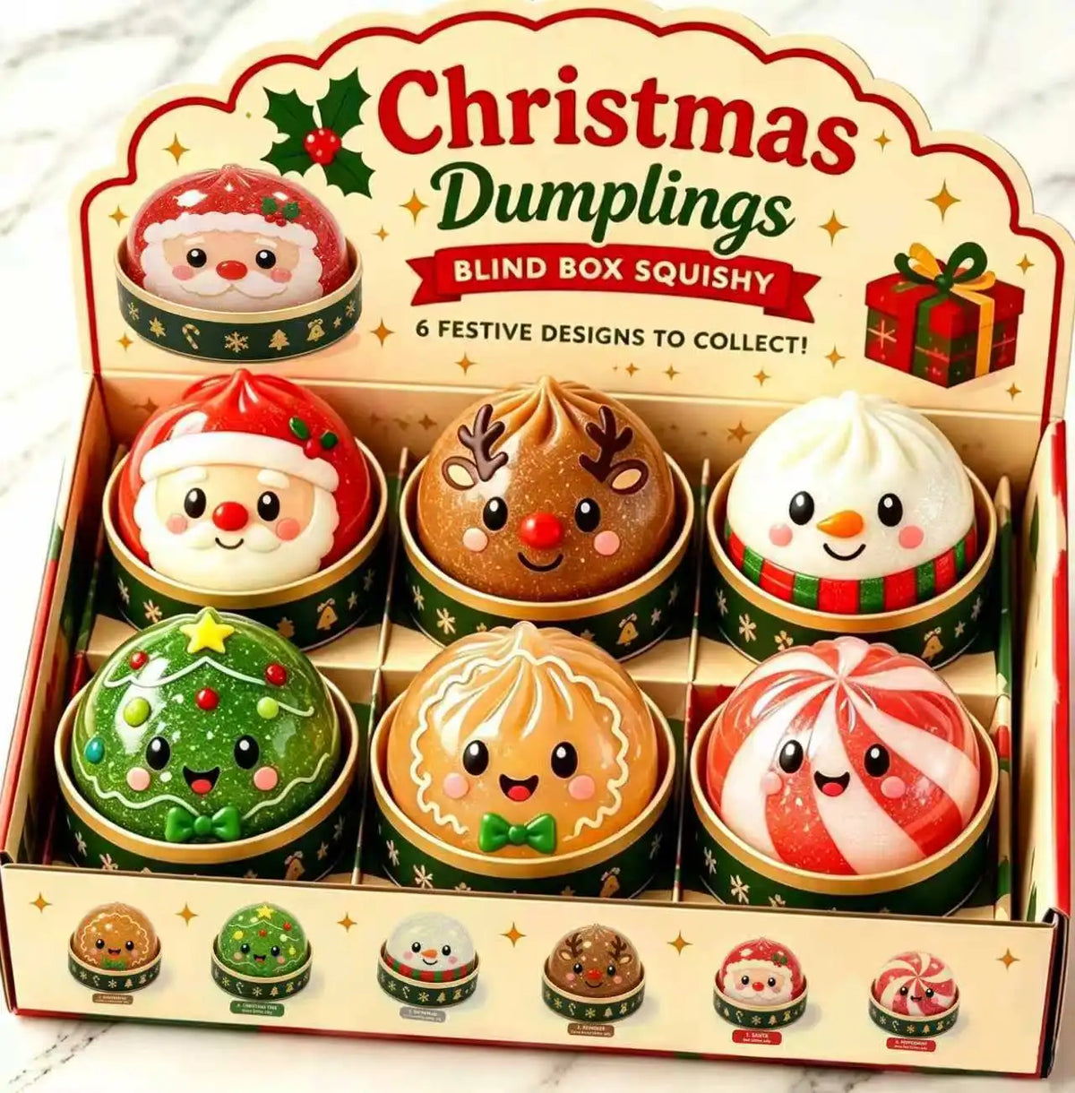 Christmas Dumpling Squishy Toy - Snowman, Elk & Santa Set