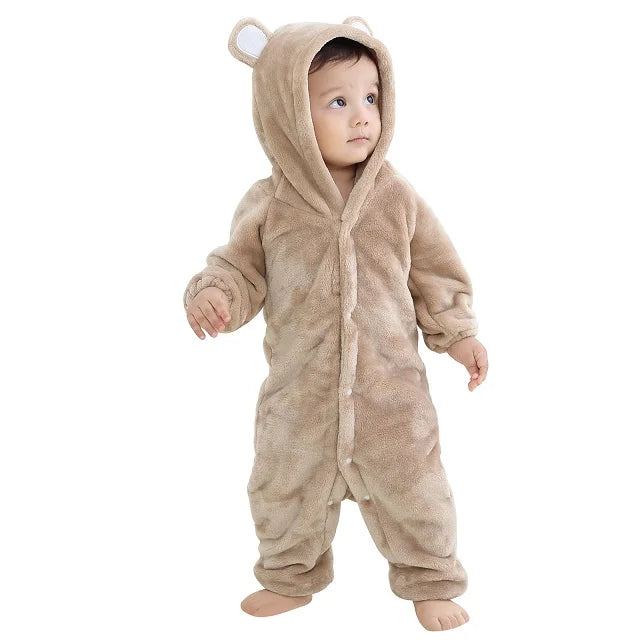 NovibebeCo. Baby Animal Hooded Flannel Halloween Jumpsuit - Panda, Tiger, Duck & More