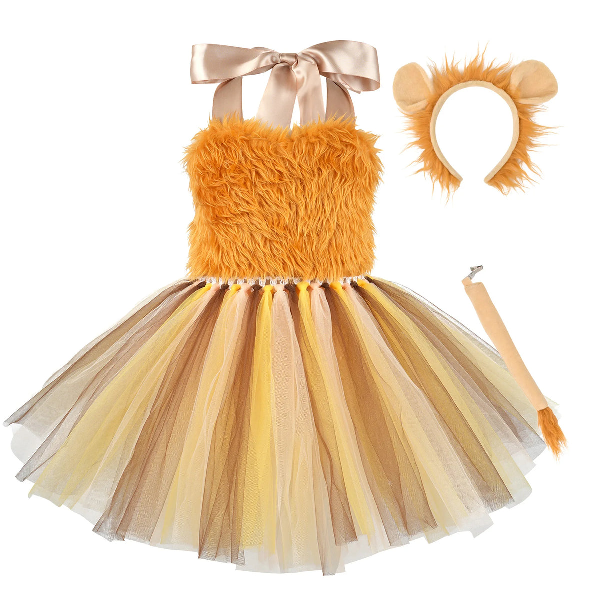 NovibebeCo. Girls Lion Halloween Costume Set - Tutu Dress, Headband & Tail