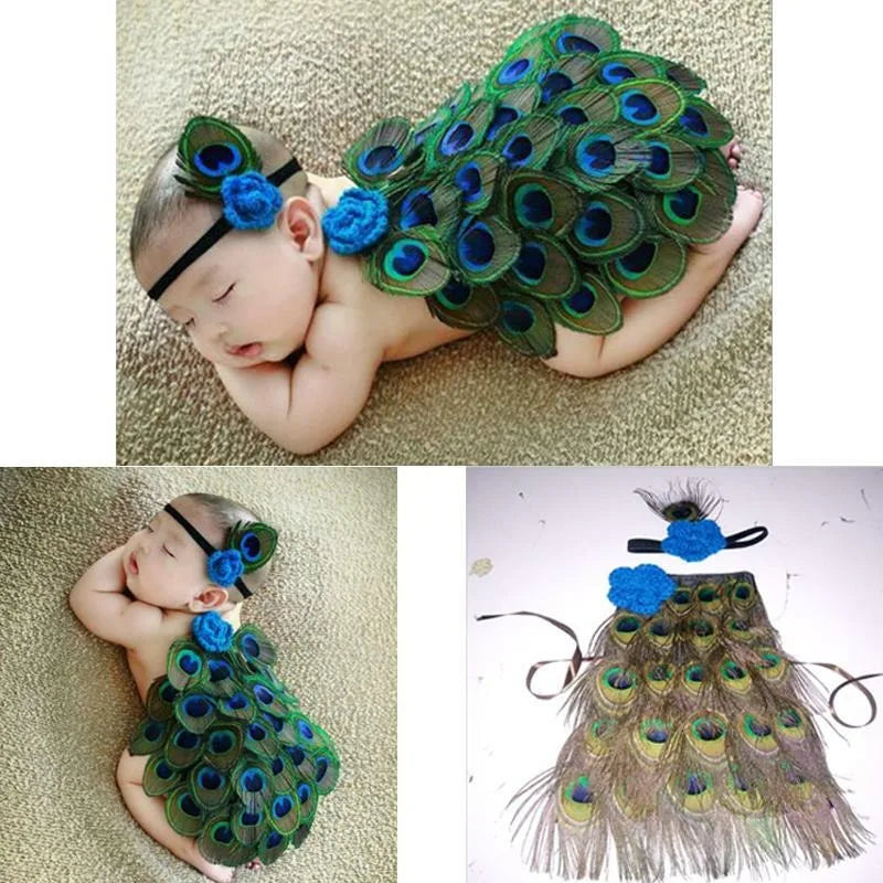 NovibebeCo. Newborn Peacock Halloween Costume & Photo Prop with Feather Wings
