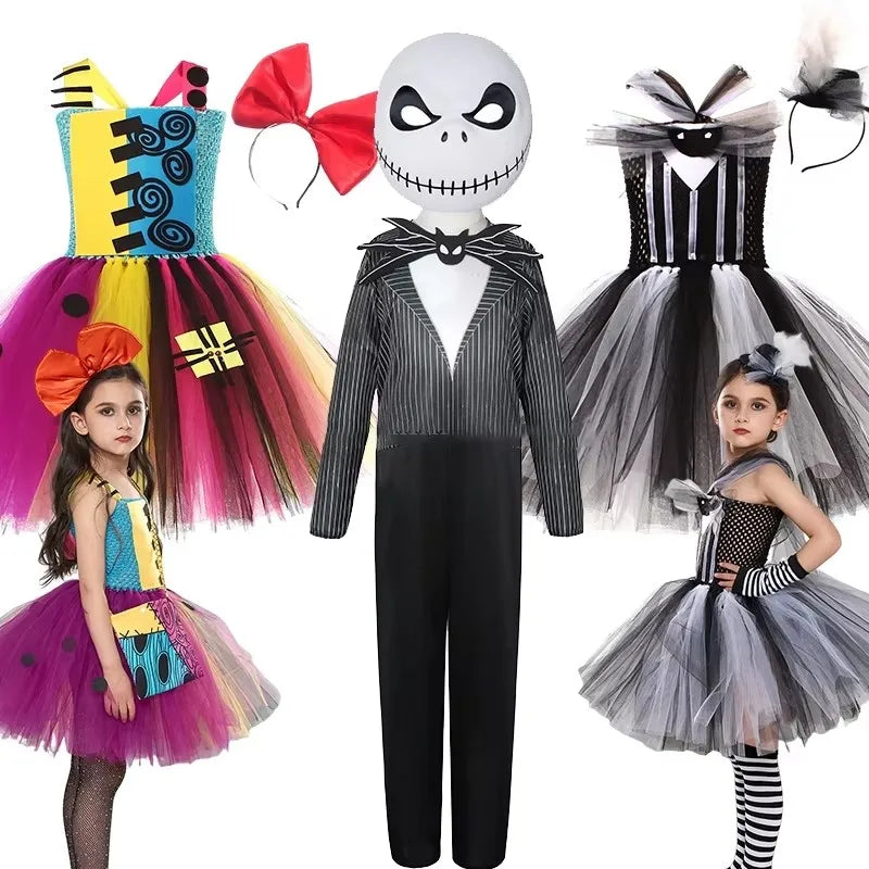 NovibebeCo. Girls Jack Skellington & Sally Halloween Cosplay Costume