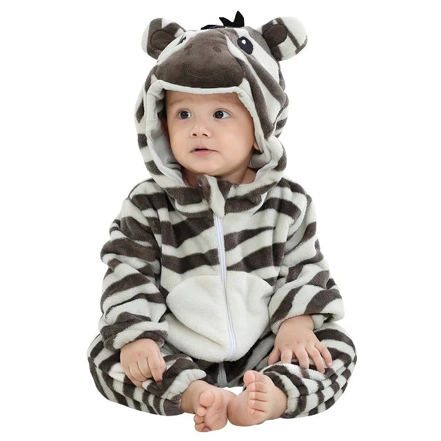 NovibebeCo. Baby Animal Hooded Flannel Halloween Jumpsuit - Panda, Tiger, Duck & More