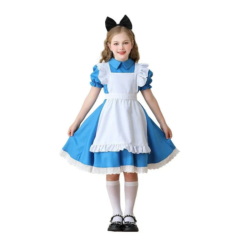 NovibebeCo. Girls Alice in Wonderland Halloween Costume - Blue Lolita Maid Dress