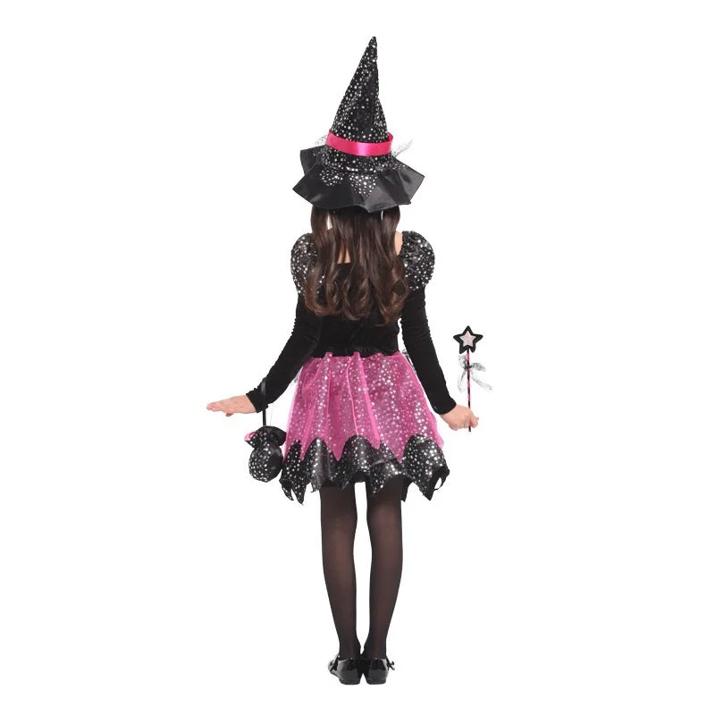 Girls’ Halloween Witch Costume Set with Hat & Wand