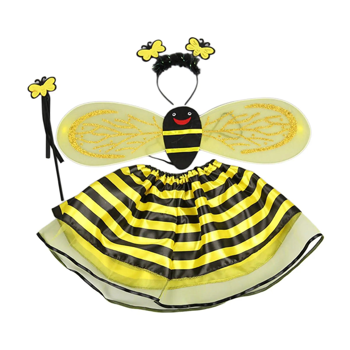 NovibebeCo. Kids Bee Halloween Costume Set - Dress, Wings, Headband & Wand