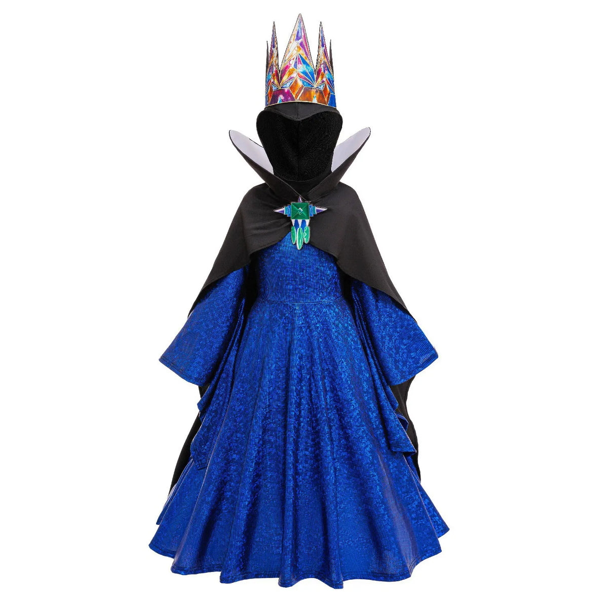 NovibebeCo. Girls Evil Queen Halloween Costume - Blue Gown, Black Cloak & Crown