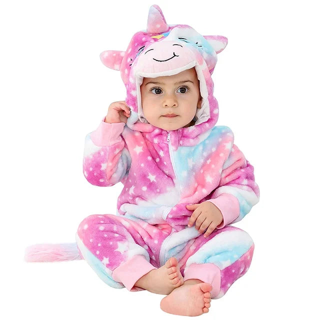NovibebeCo. Baby Animal Hooded Flannel Halloween Jumpsuit - Panda, Tiger, Duck & More