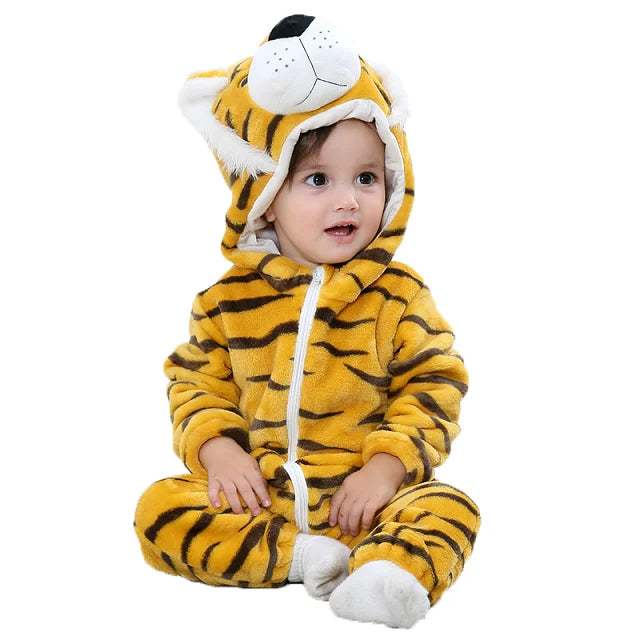 NovibebeCo. Baby Animal Hooded Flannel Halloween Jumpsuit - Panda, Tiger, Duck & More