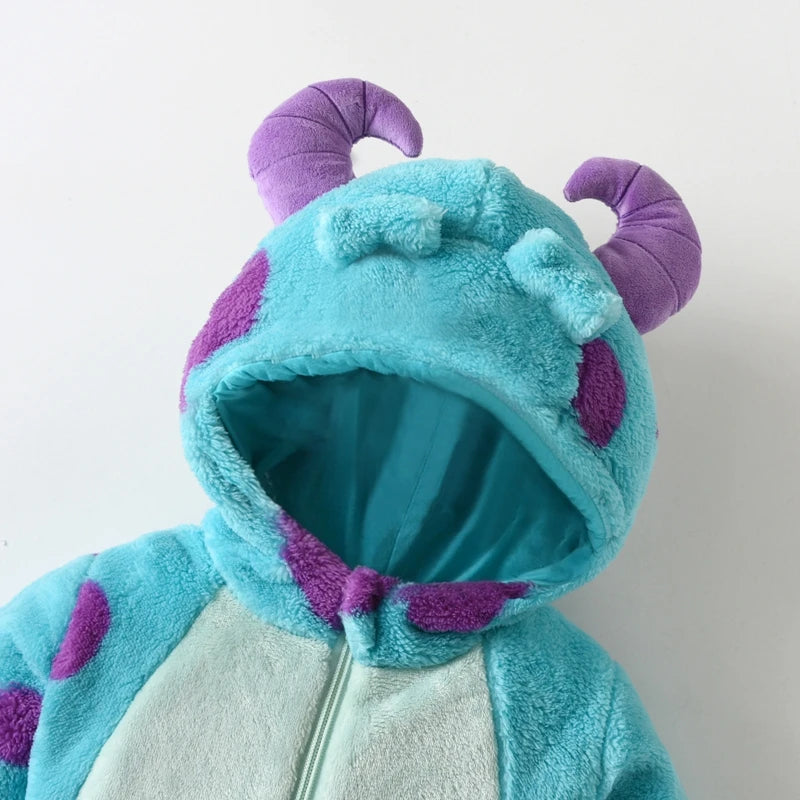 Baby Cartoon Animal Hooded Fleece Jumpsuit