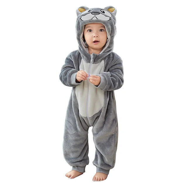 NovibebeCo. Baby Animal Hooded Flannel Halloween Jumpsuit - Panda, Tiger, Duck & More