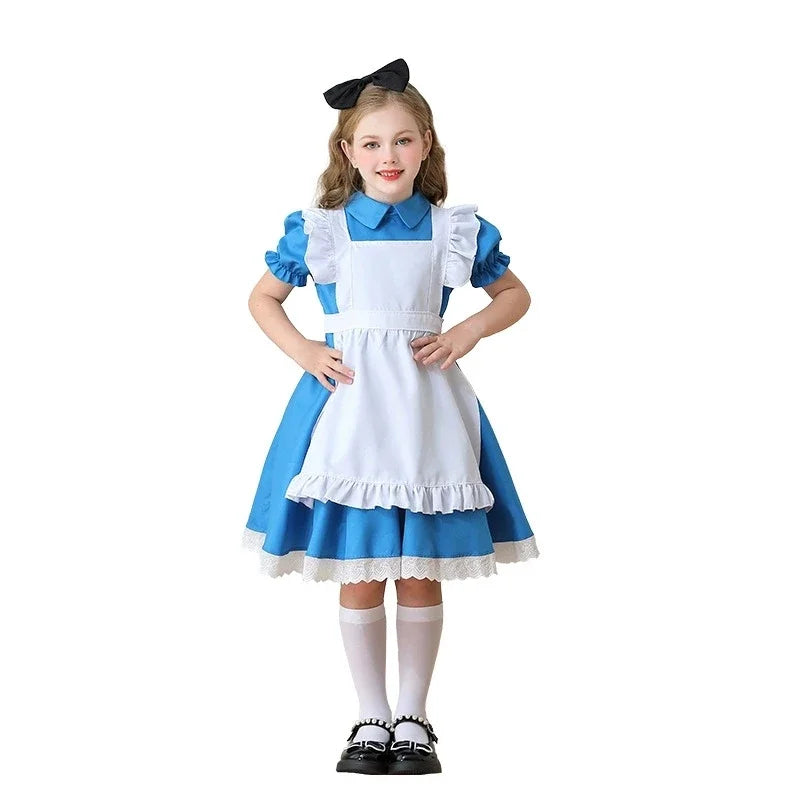 NovibebeCo. Girls Alice in Wonderland Halloween Costume - Blue Lolita Maid Dress