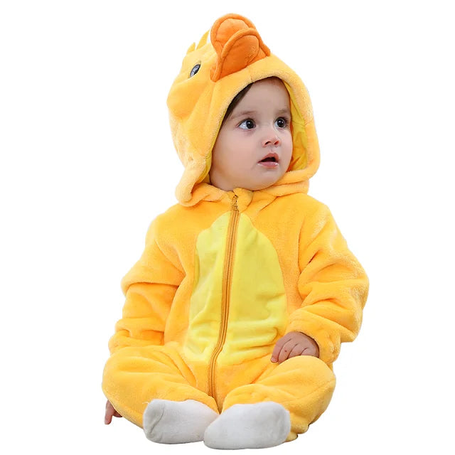 NovibebeCo. Baby Animal Hooded Flannel Halloween Jumpsuit - Panda, Tiger, Duck & More