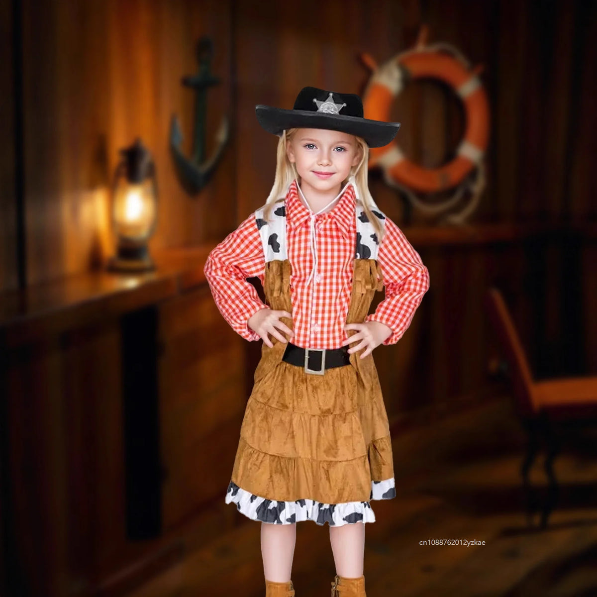 NovibebeCo. Kids Western Cowboy Halloween Costume - Checkered Vest & Skirt Set