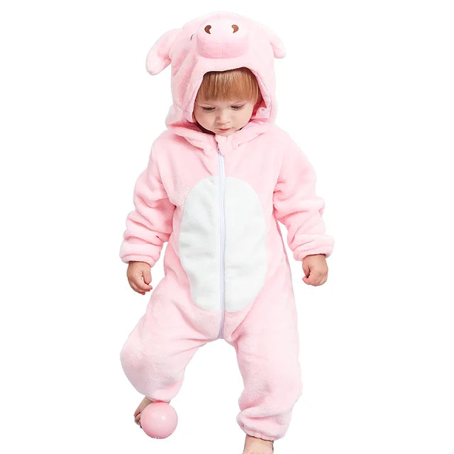 NovibebeCo. Baby Animal Hooded Flannel Halloween Jumpsuit - Panda, Tiger, Duck & More