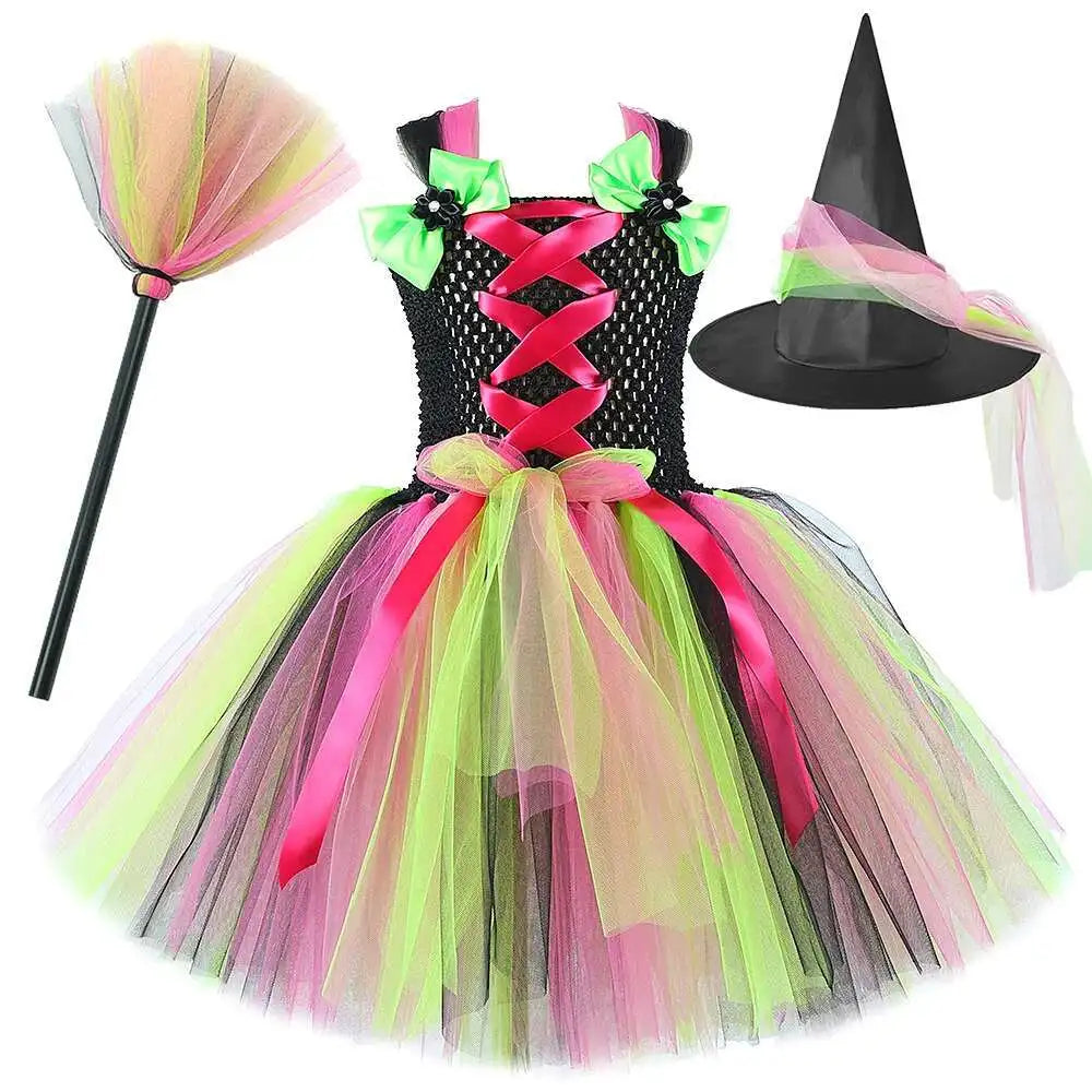 Girls’ Witch Halloween Costume with Hat & Broom