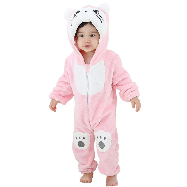 NovibebeCo. Baby Animal Hooded Flannel Halloween Jumpsuit - Panda, Tiger, Duck & More