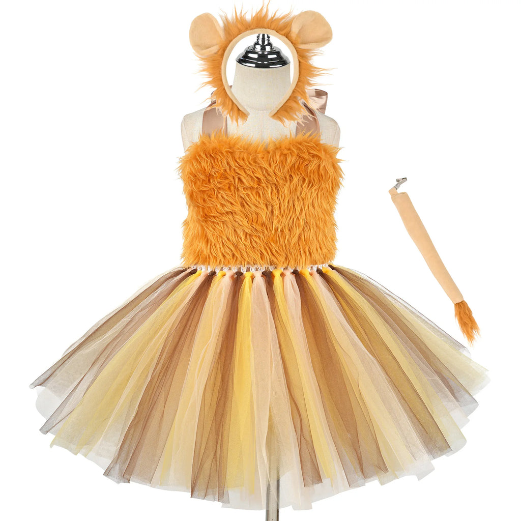 NovibebeCo. Girls Lion Halloween Costume Set - Tutu Dress, Headband & Tail