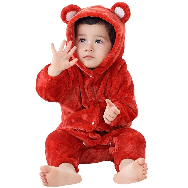 NovibebeCo. Baby Animal Hooded Flannel Halloween Jumpsuit - Panda, Tiger, Duck & More