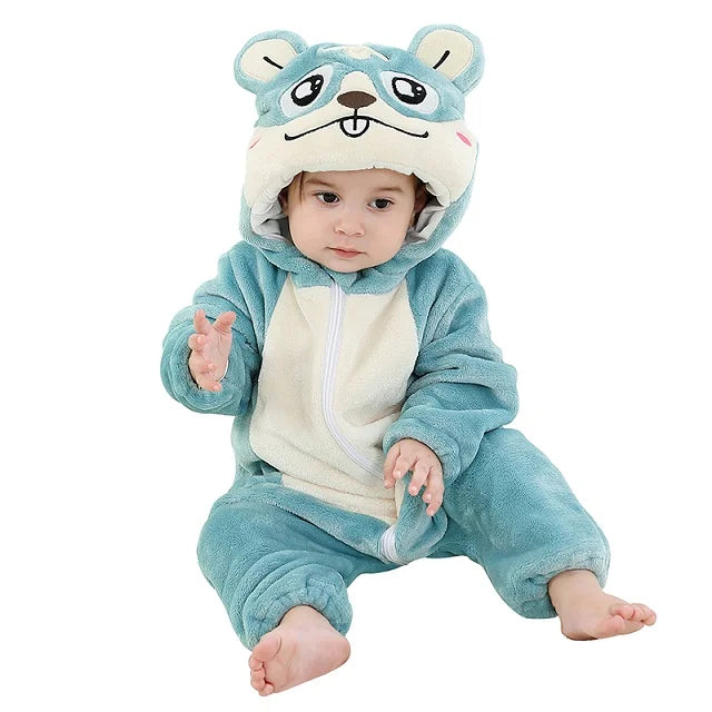 NovibebeCo. Baby Animal Hooded Flannel Halloween Jumpsuit - Panda, Tiger, Duck & More