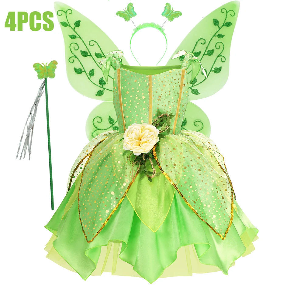 NovibebeCo. Girls Green Fairy Princess Halloween Costume with Wings