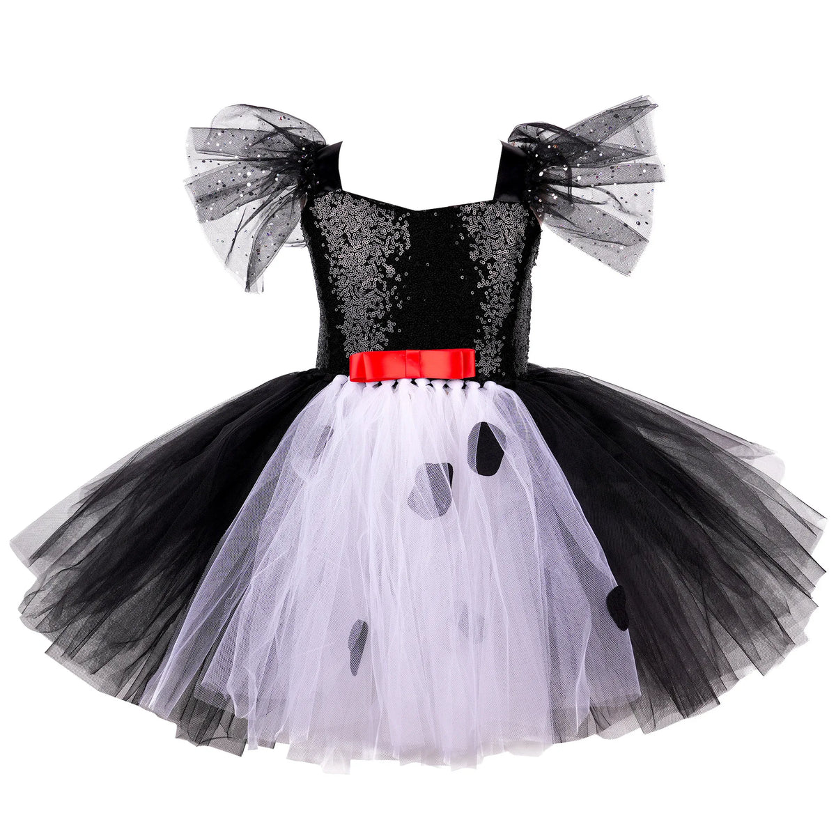 NovibebeCo. Girls Halloween Black & White Tutu Dress with Wig