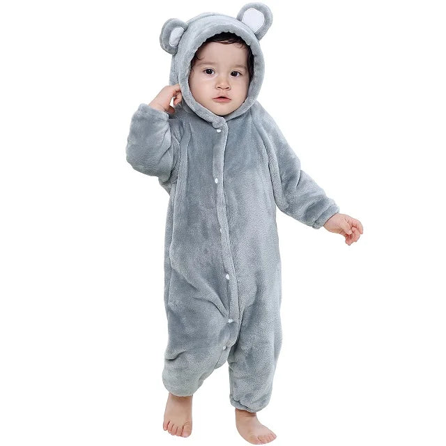 NovibebeCo. Baby Animal Hooded Flannel Halloween Jumpsuit - Panda, Tiger, Duck & More