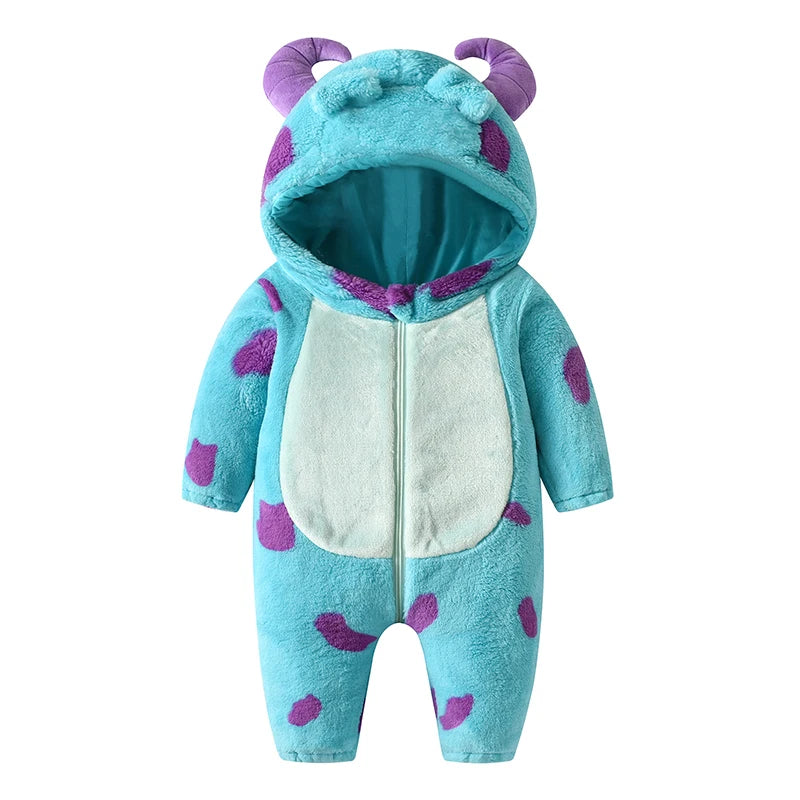 Baby Cartoon Animal Hooded Fleece Jumpsuit
