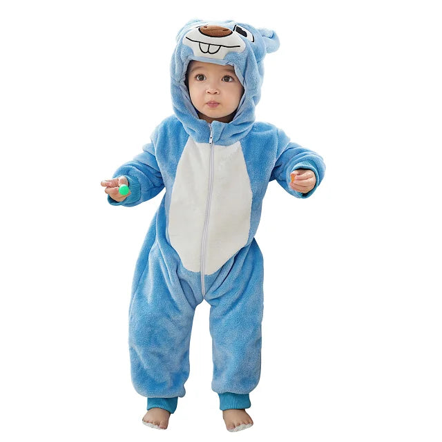NovibebeCo. Baby Animal Hooded Flannel Halloween Jumpsuit - Panda, Tiger, Duck & More