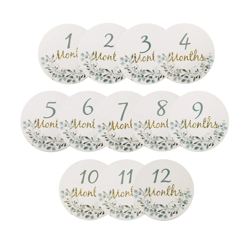 12pcs Baby Milestone Number Monthly Memorial Cards Newborn Baby Paper Wooden Engraved Age Photography Accessories Birthing Gift
