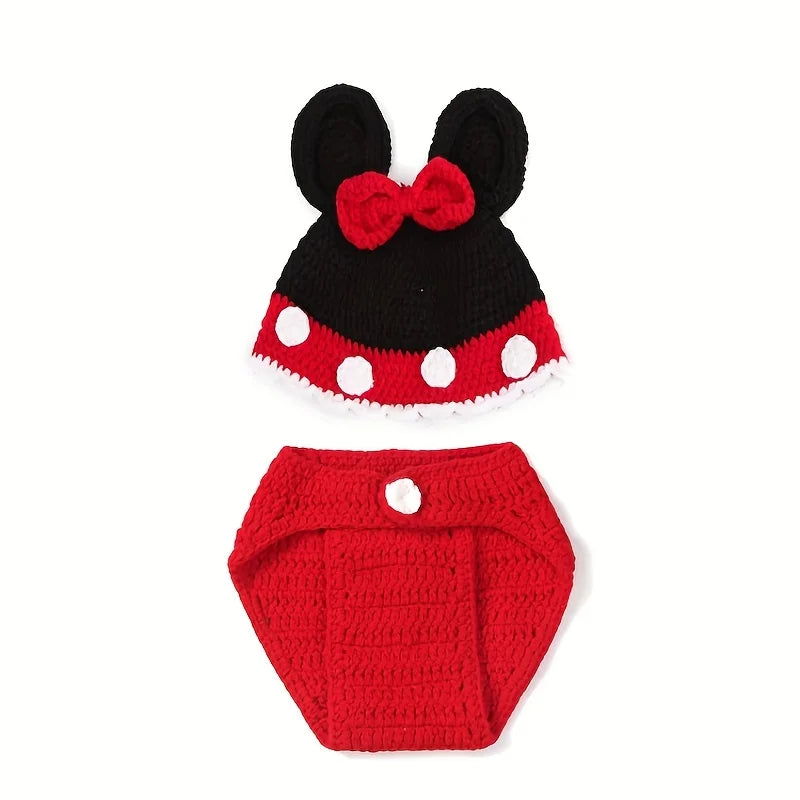 NovibebeCo. Newborn Mouse Crochet Costume & Photo Prop Set - Hat & Diaper Pants
