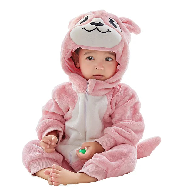 NovibebeCo. Baby Animal Hooded Flannel Halloween Jumpsuit - Panda, Tiger, Duck & More