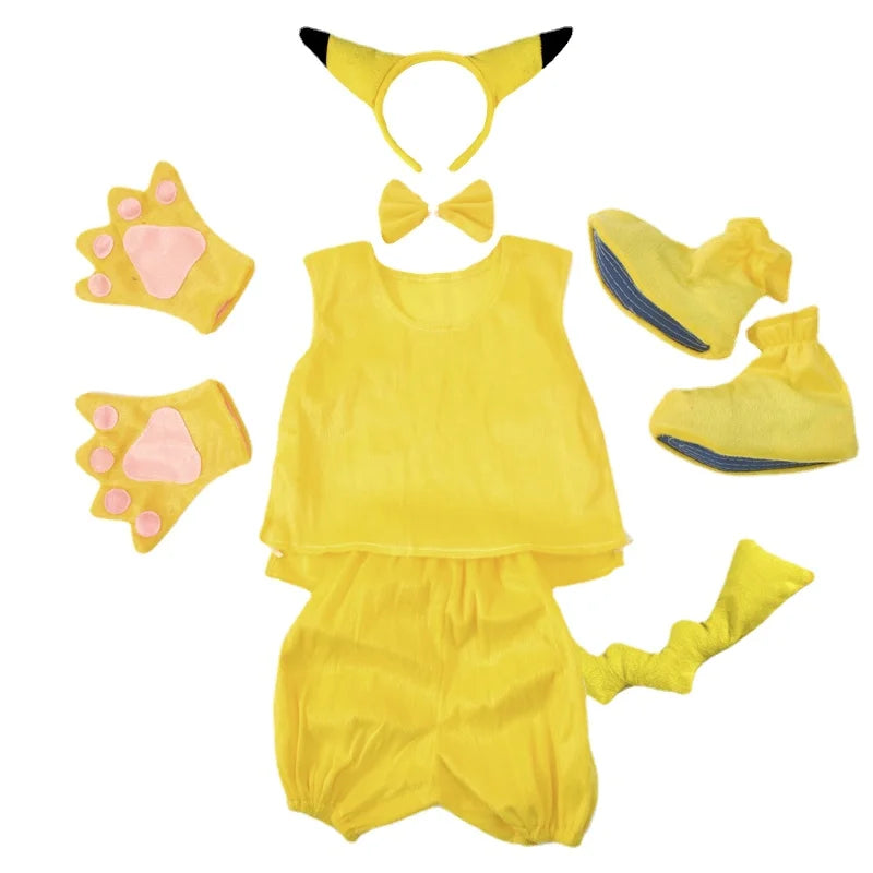 NovibebeCo. Kids Pikachu Pokémon Halloween Cosplay Costume Set with Headwear, Gloves & Tail