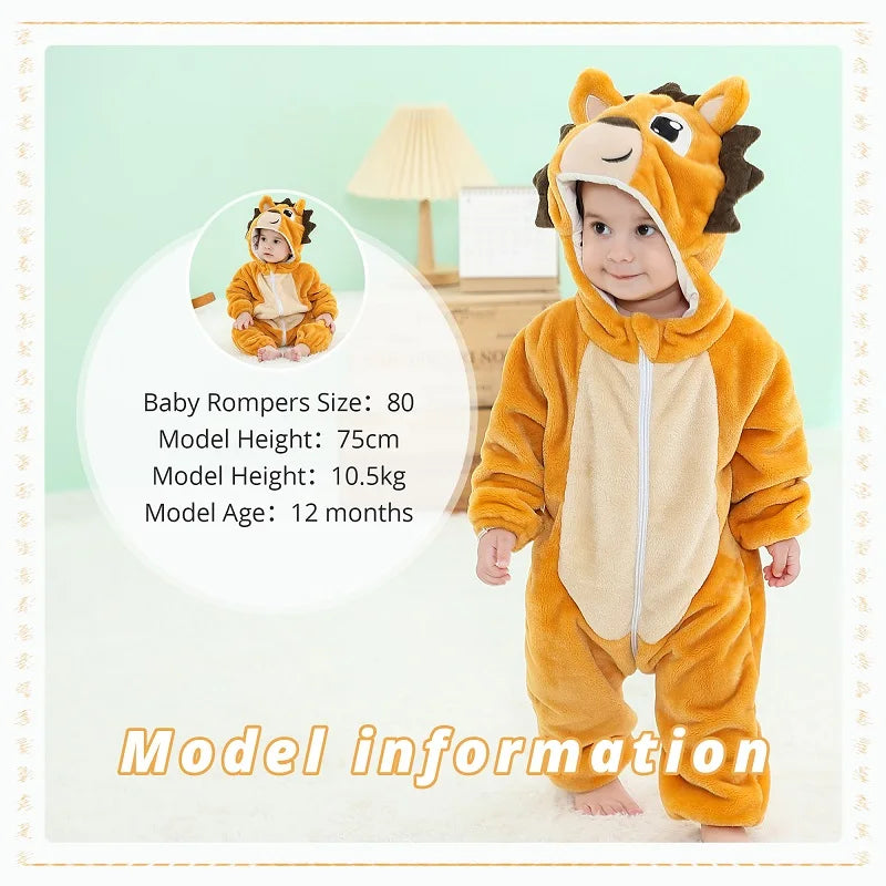 NovibebeCo. Baby Animal Hooded Flannel Halloween Jumpsuit - Panda, Tiger, Duck & More