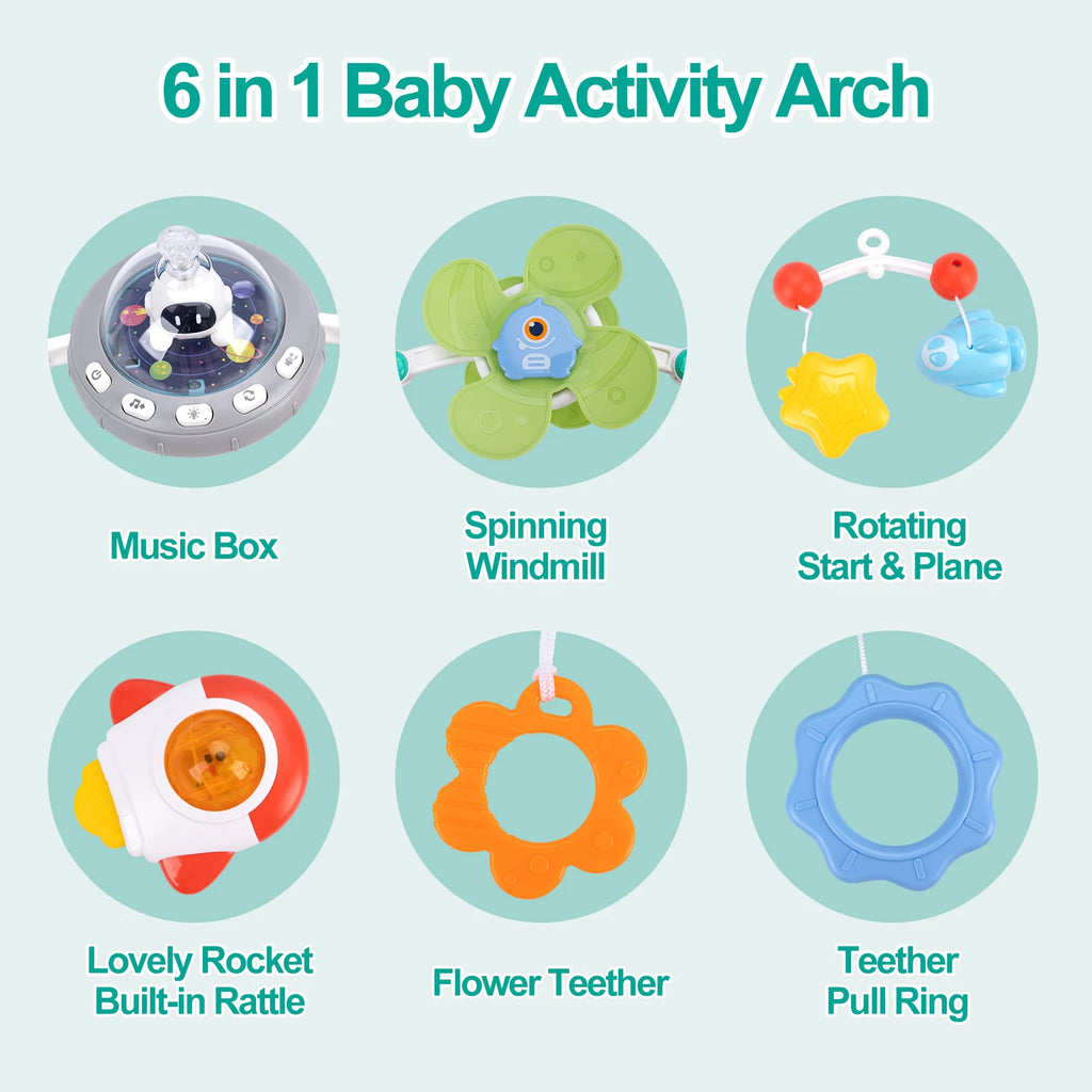 Musical Baby Stroller Arch — Rotating Sensory Toy