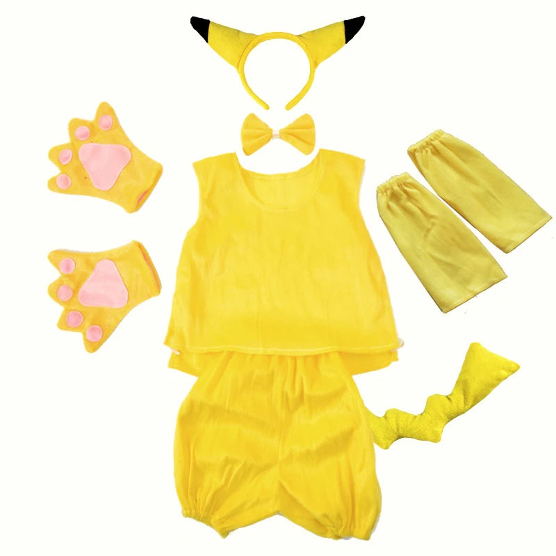 NovibebeCo. Kids Pikachu Pokémon Halloween Cosplay Costume Set with Headwear, Gloves & Tail
