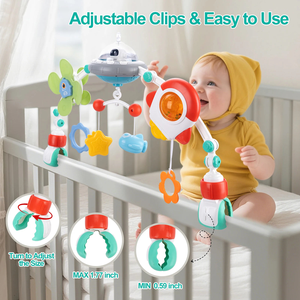 Musical Baby Stroller Arch — Rotating Sensory Toy