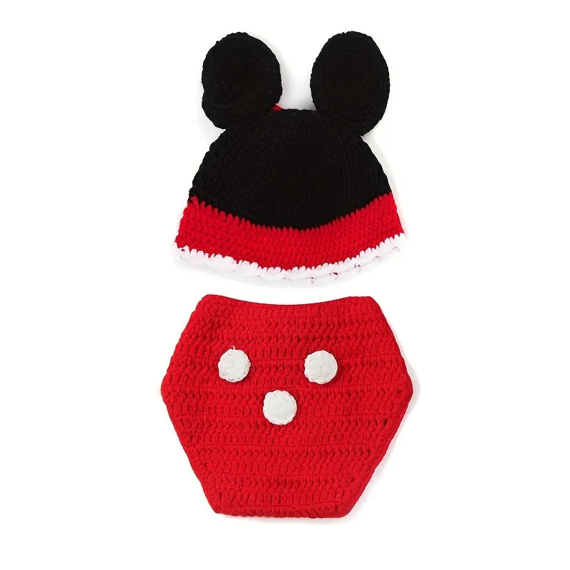 NovibebeCo. Newborn Mouse Crochet Costume & Photo Prop Set - Hat & Diaper Pants