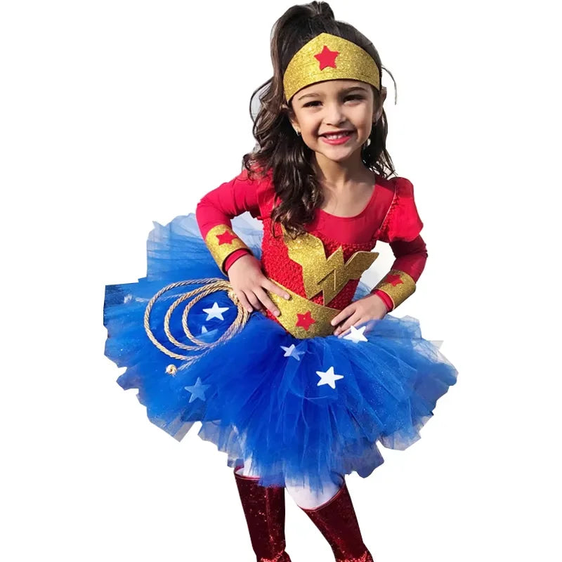 NovibebeCo. Girls Wonder Woman Superhero Halloween Costume Set