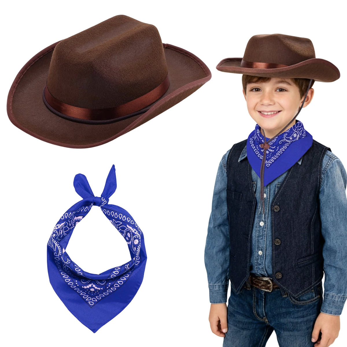NovibebeCo. Kids Cowgirl Halloween Costume - Western Hat & Bandana Set
