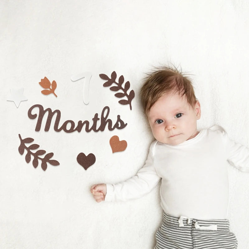 Baby Milestone Cards Soft Felt 0-12 Monthly Milestones Memorial Commemorativenir Photography Accessories For Newborn Birth Gift