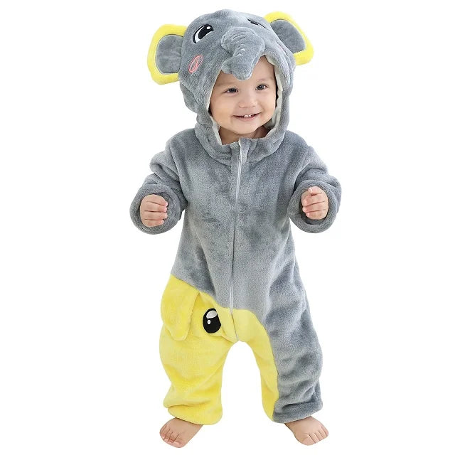 NovibebeCo. Baby Animal Hooded Flannel Halloween Jumpsuit - Panda, Tiger, Duck & More