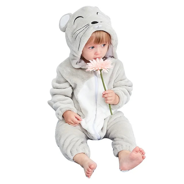 NovibebeCo. Baby Animal Hooded Flannel Halloween Jumpsuit - Panda, Tiger, Duck & More