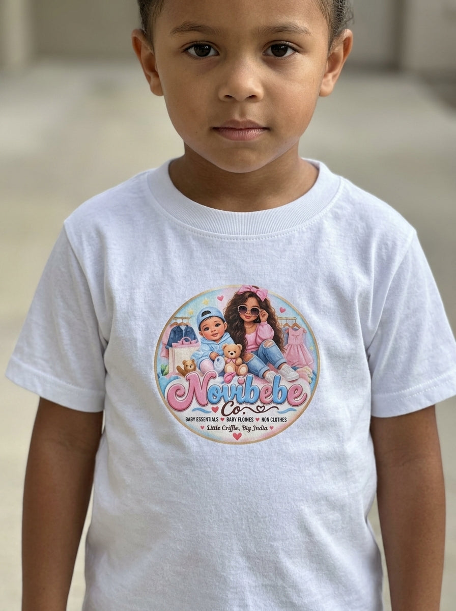NovibebeCo. Kids Graphic Tee - Child Model Close-Up Graphic Detail