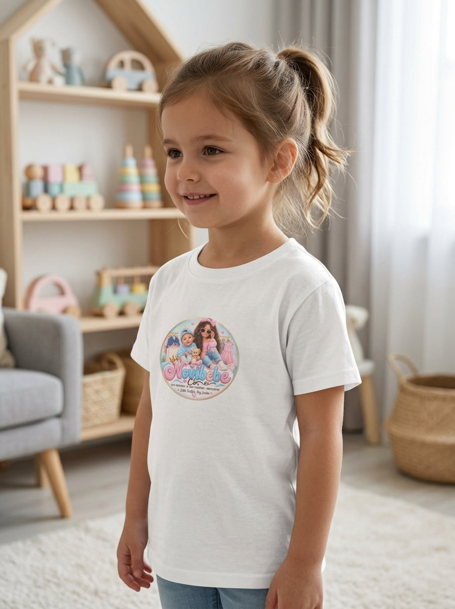 NovibebeCo. Kids Graphic Tee - Child Model Three-Quarter View in Playroom